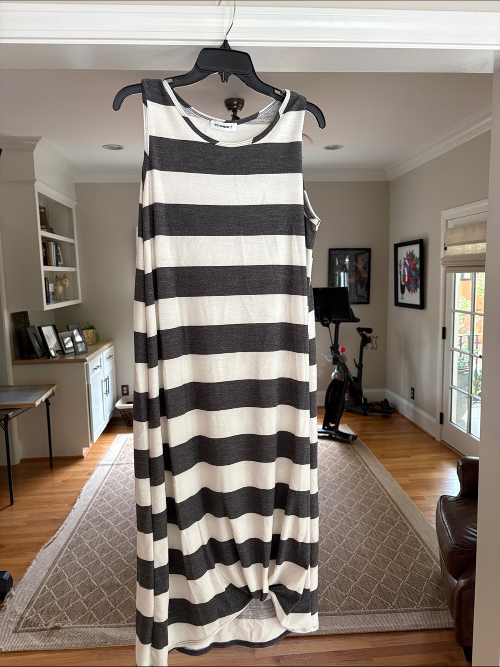 Sleeveless Black and White Striped Dress